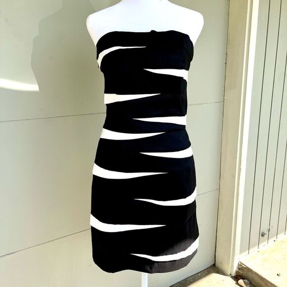 Y2K Jessica McClintock Strapless Zebra Stripe Bodycon Cocktail Dress, SZ M - Picture 1 of 13